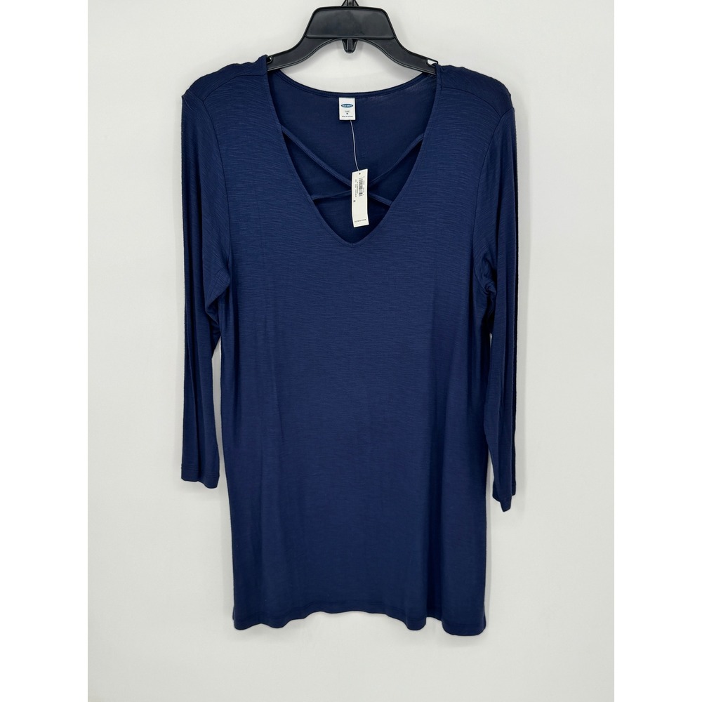 Old Navy Luxe Navy Blue Strappy V-Neck Long Sleeve Tunic Top Womens Size M NWT